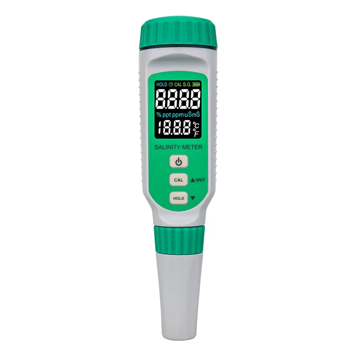 เครื่องวัดความเค็มแบบดิจิตอล LCD สีแบบชาร์จไฟได้